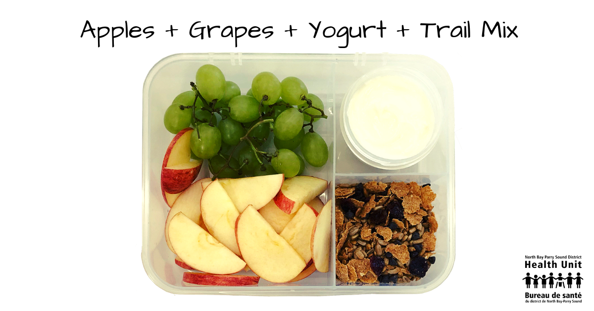 Apples grapes yogurt trail mix