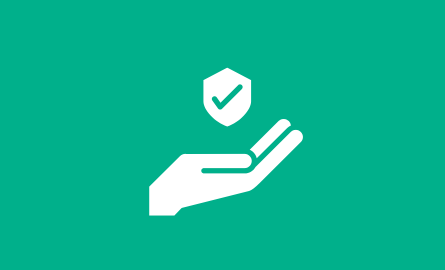 Icon of an open hand with approval symbol floating above