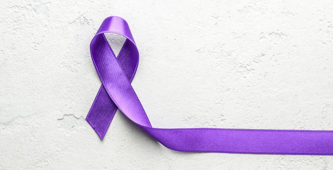 Purple cause ribbon representing Overdose Awareness
