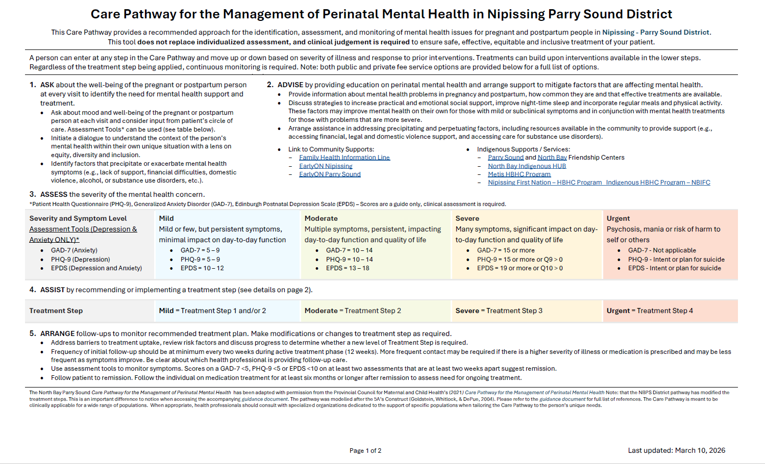 Screenshot of Care Pathway Document