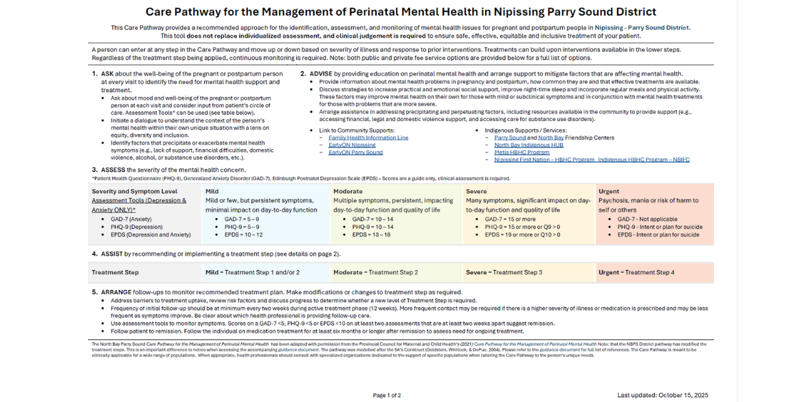 Screenshot of Care Pathway Document