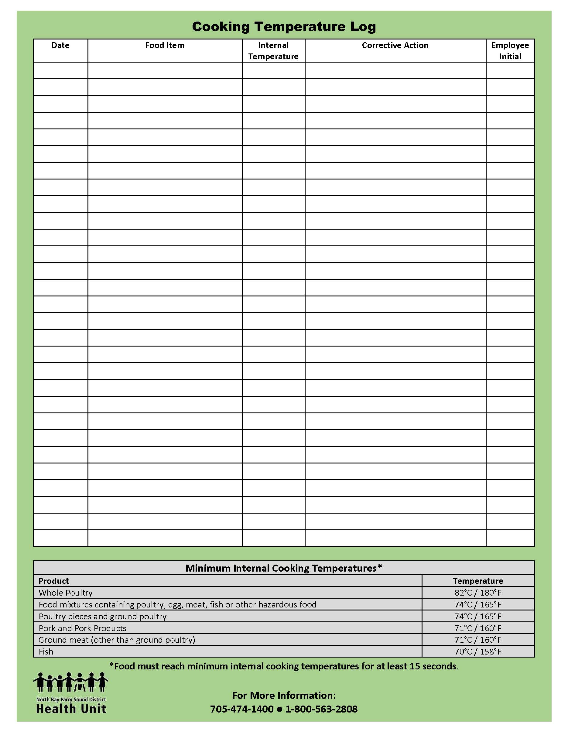 Cooking Temperature Log