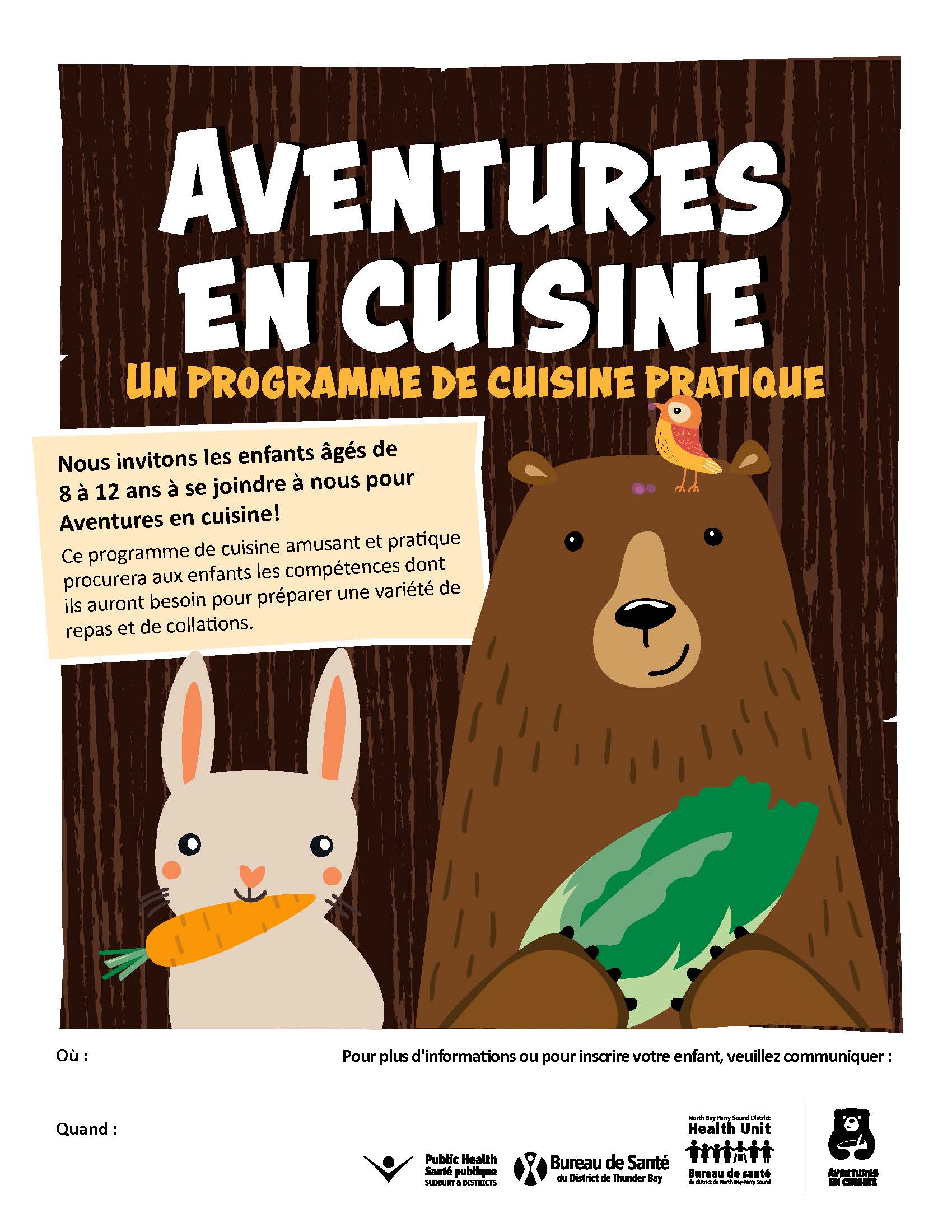Sample of the customizable Adventures in Cooking poster