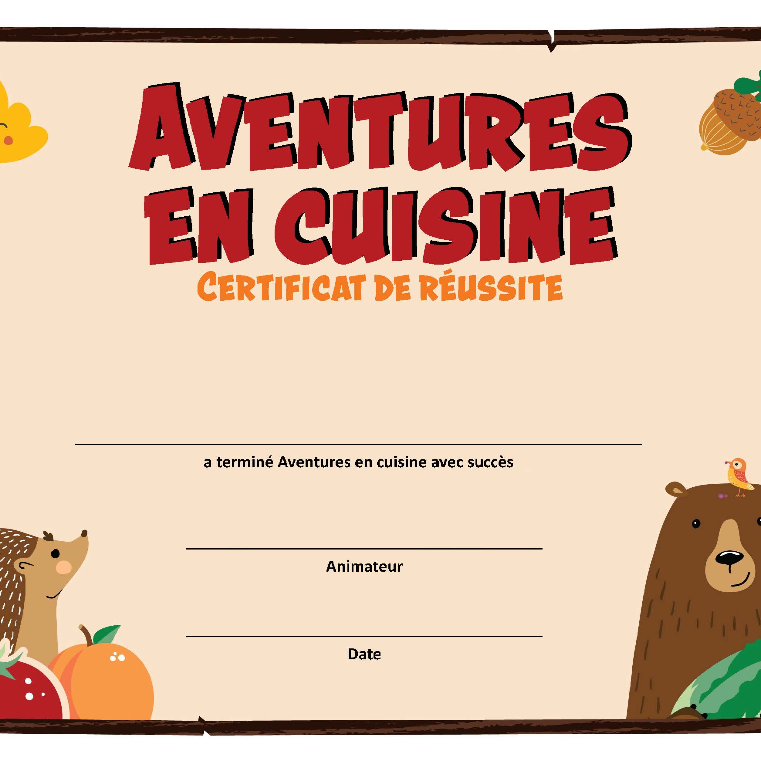 Adventures in Cooking Certificate of Achievement (image)