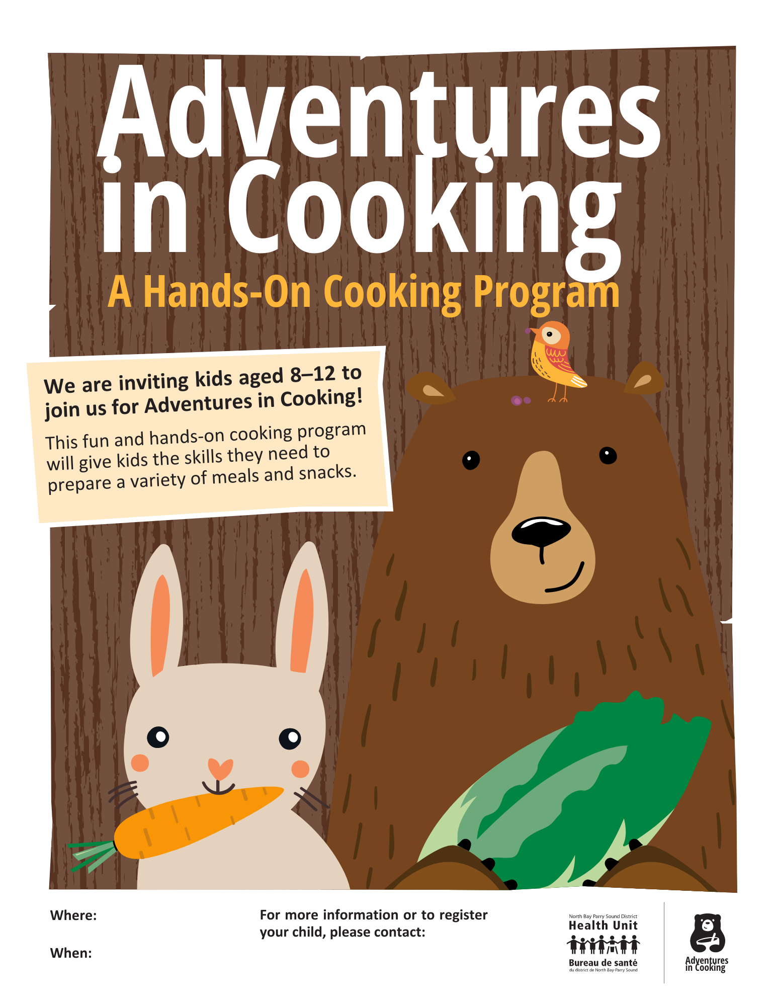 Sample of the customizable Adventures in Cooking poster
