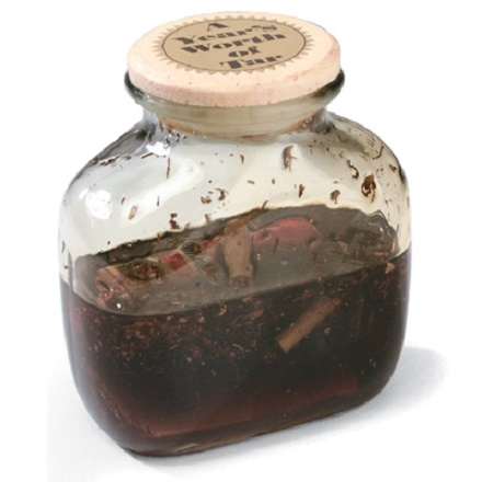 Tar Jar sealed exhibit contains a pack of cigarettes and cigarette butts submerged in gooey tar