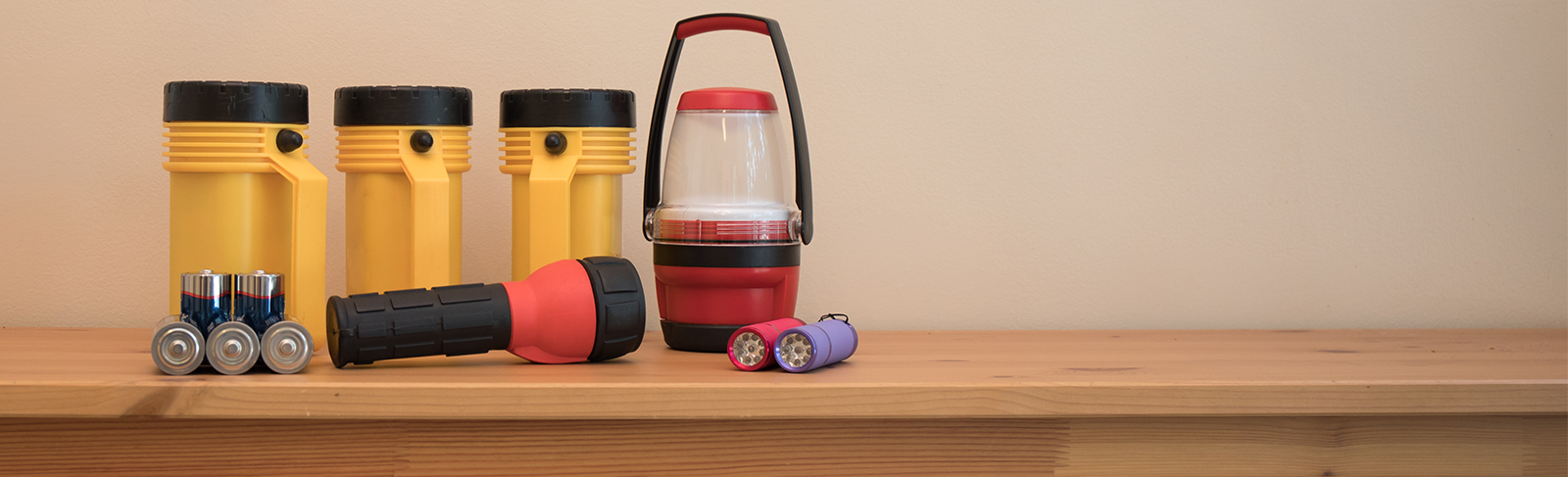 Flashlights on a countertop.