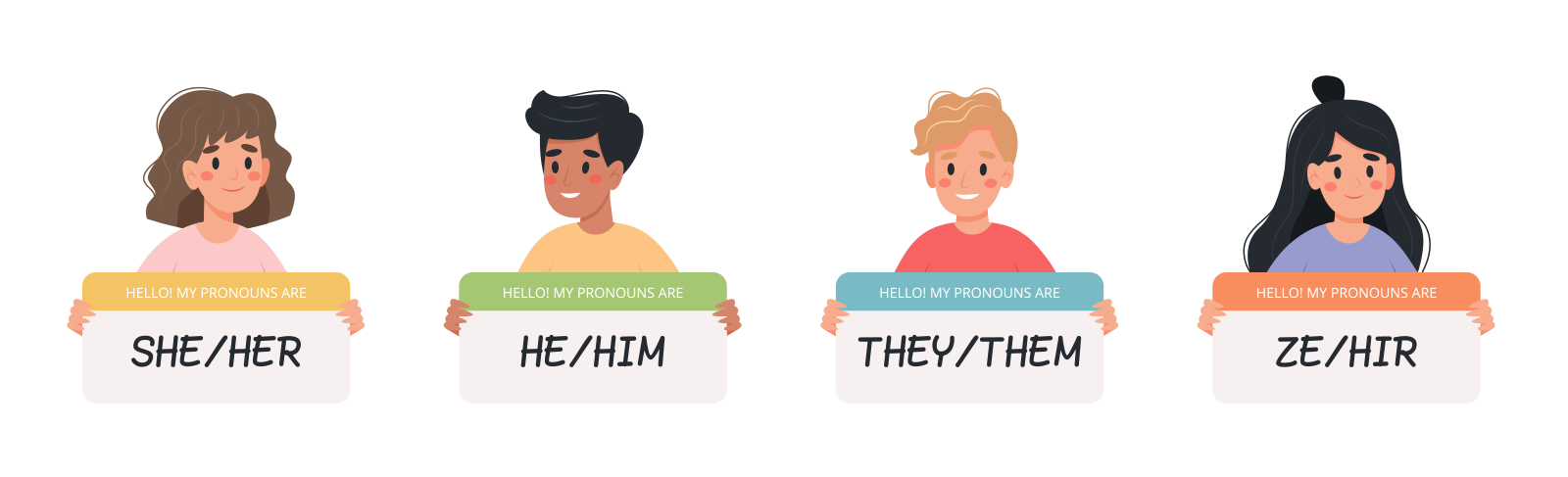 People sharing their pronouns - she/her, they/them, he/him, ze/hir