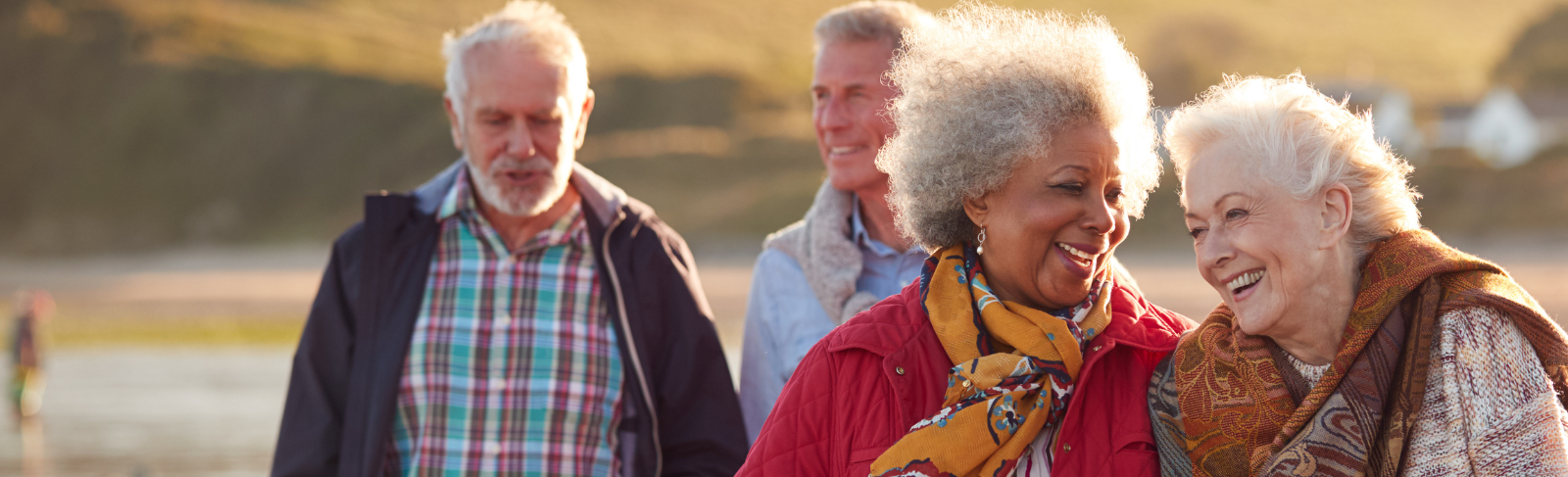 Older adults walking outdoors