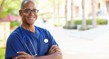 A doctor standing outside