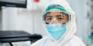 Health care provider outfitted in personal protective equipment