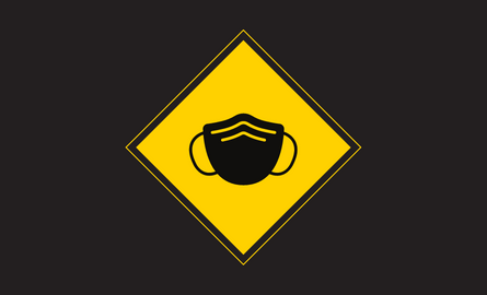 Graphic of a face covering overlapping a large yellow diamond