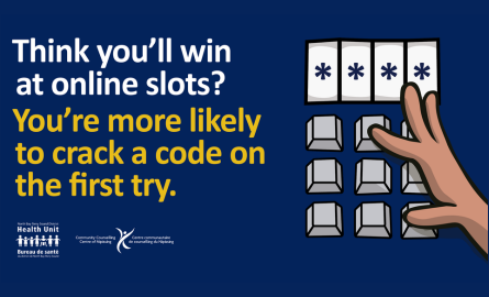 Cartoon graphic of a hand attempting to crack a code. Text: Think you'll win at online slots? You're more likely to crack a code on the first try.