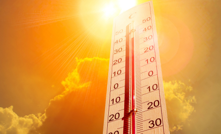 Thermometer in extreme sunlight, indicating high temperature