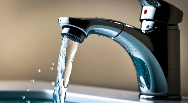 A water faucet with water pouring out