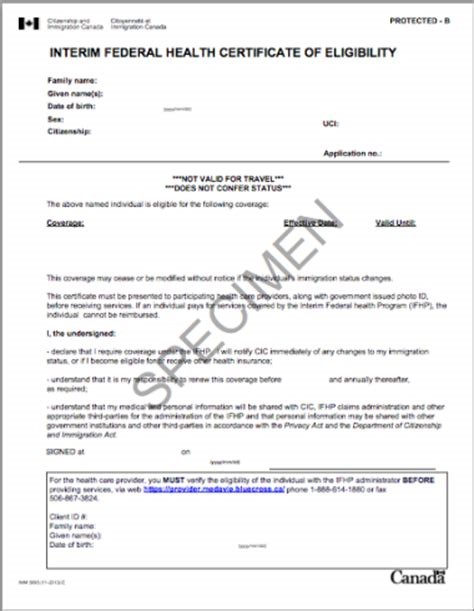 Example Interim Federal Health Program Certificate of Eligibility