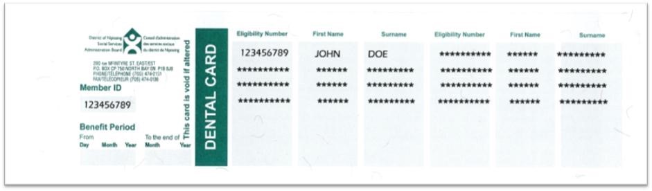 Example identification card ontario works dental