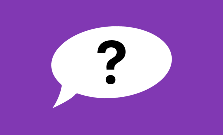 Graphic of a speech bubble with a large question mark in it.
