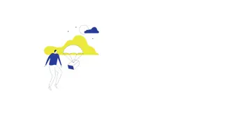 Creative graphic of a person, a box with a parachute, clouds, moon and stars.
