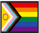 Pride flag design: different coloured horizontal stripes. On the right, overlapping triangles provide a backdrop for a circle outline.