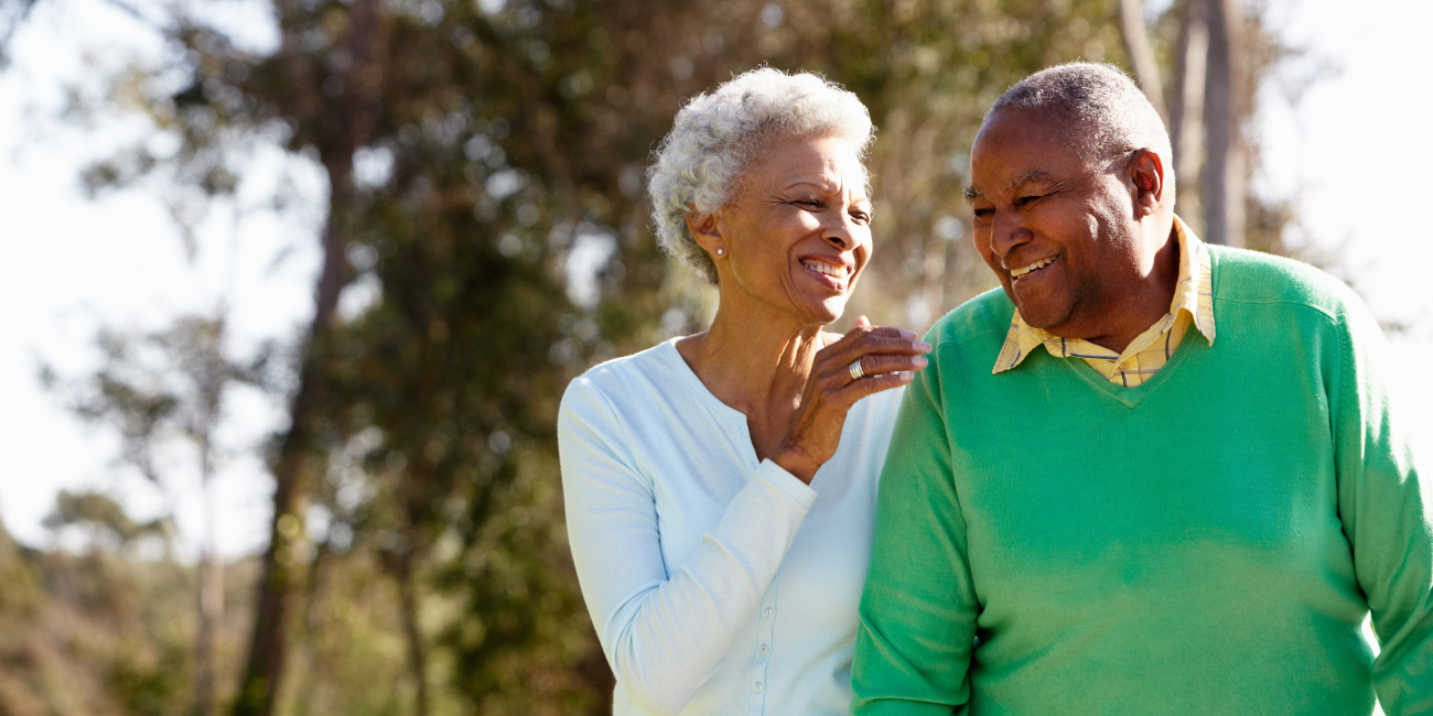 Happy older adult couple outdoors