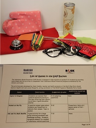 Substance abuse prevention bucket A collection of games and instructions